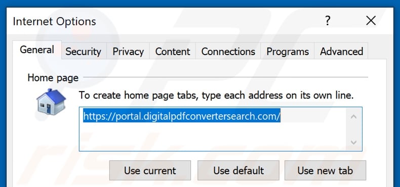Removing digitalpdfconvertersearch.com from Internet Explorer homepage
