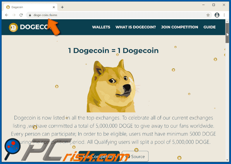 Doge giveaway scam website - doge-coin.claims