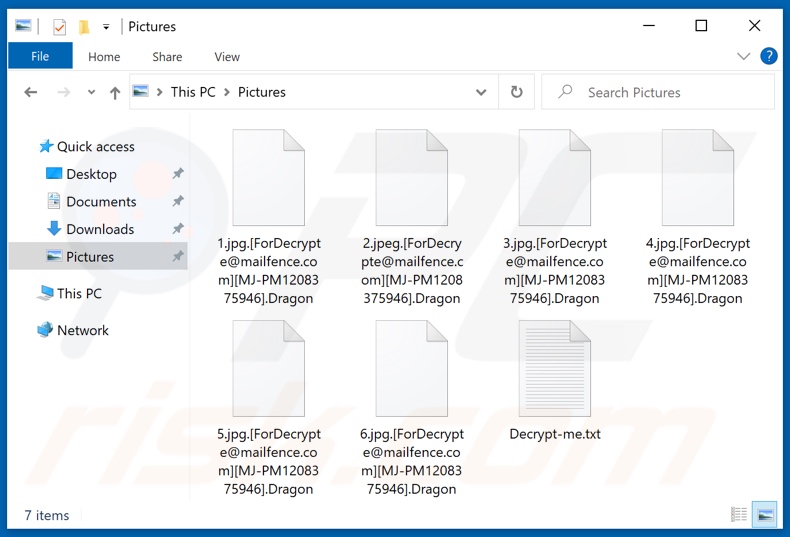 Files encrypted by Dragon (VoidCrypt) ransomware (.Dragon extension)