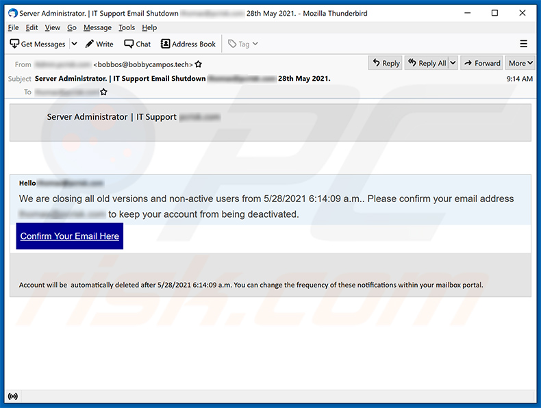 Email Disabling Service scam variant (2021-05-28)