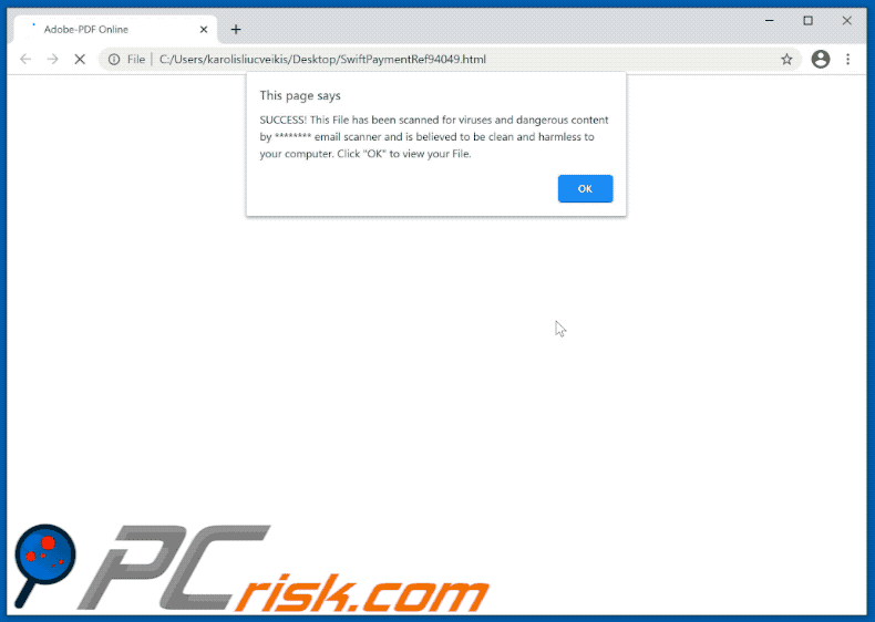 EuroLine Windows Exchange scam email attachment (SwiftPaymentRef94049.html) GIF
