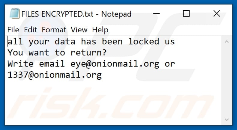 Eye ransomware text file (FILES ENCRYPTED.txt)