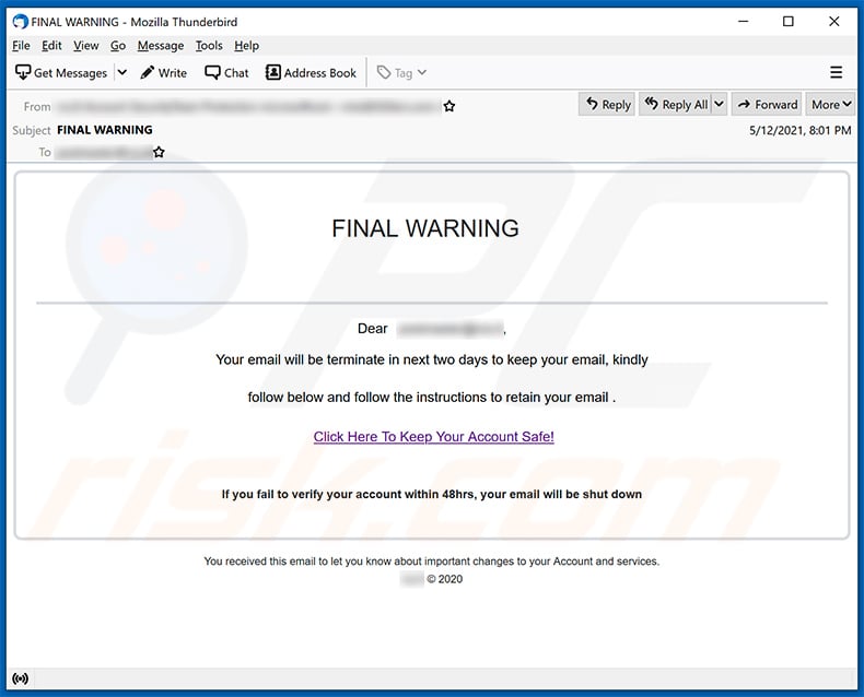 Final Warning-themed spam email (2021-05-13)