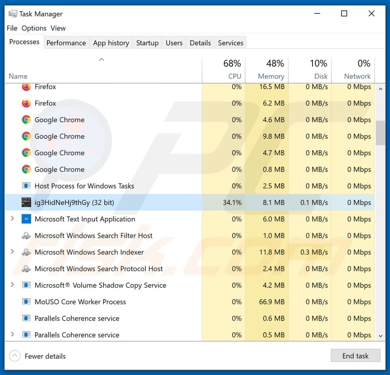 findnotefile ransomware ig3HidNeHj9thGy process in task manager