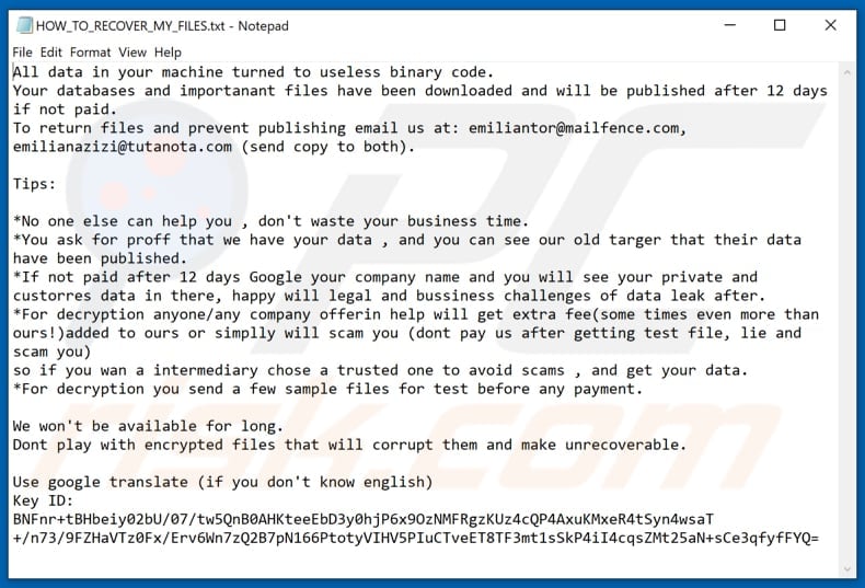 Findnotefile decrypt instructions (HOW_TO_RECOVER_MY_FILES.txt)