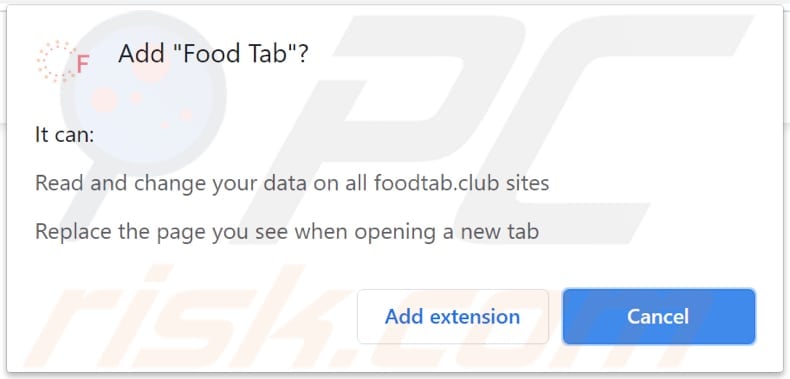 food tab browser hijacker notification