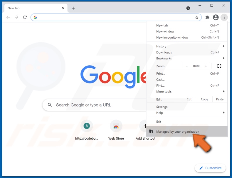 FunctionLogInput browser hijacker added Managed by your organization feature to Chrome