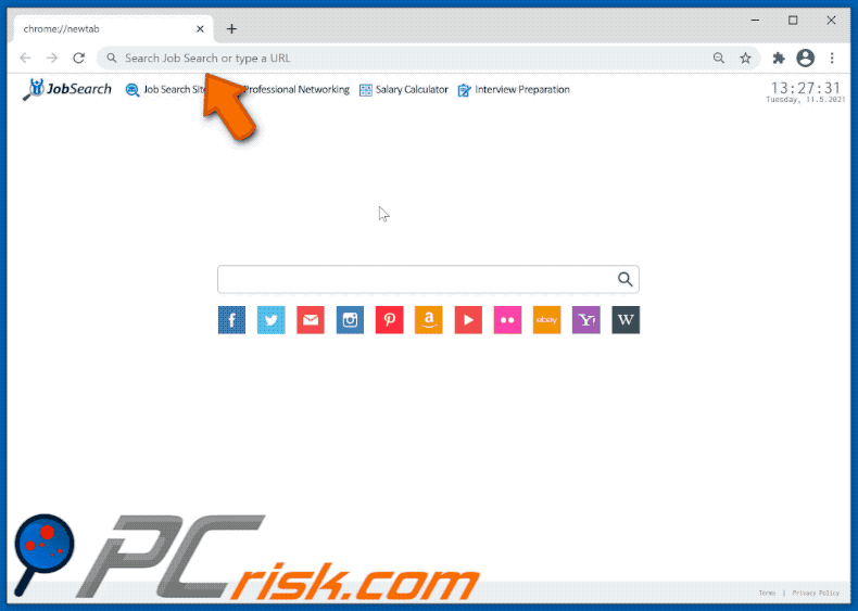 Job Search browser hijacker appearance (GIF)