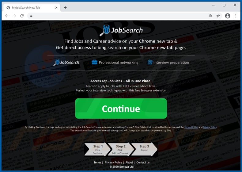 Website used to promote Job Search browser hijacker