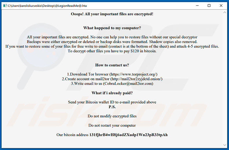 LegionLocker ransomware pop-up (2021-05-04)