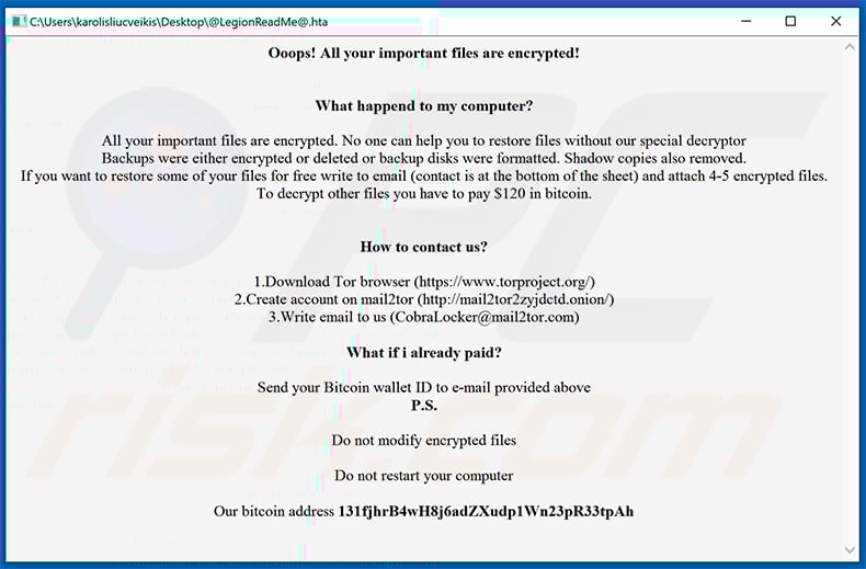 LegionLocker ransomware pop-up (2021-05-04)