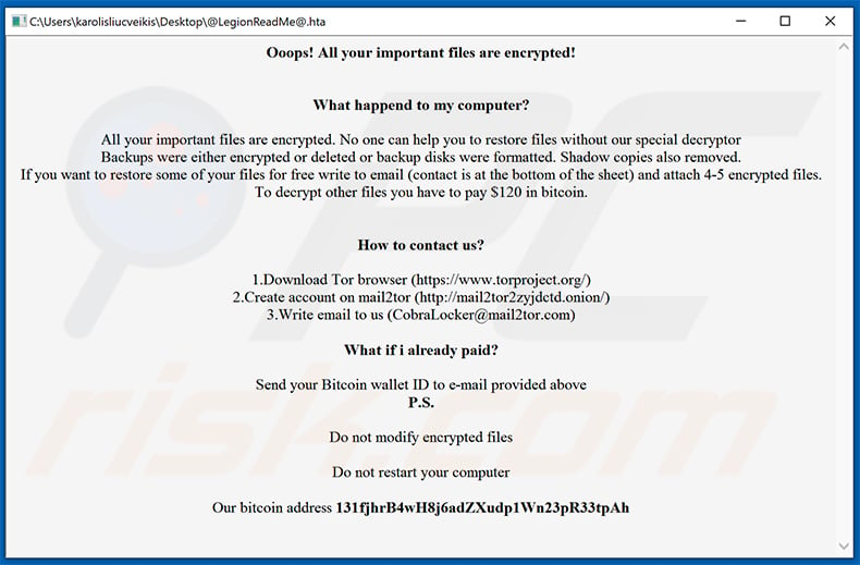 LegionLocker ransomware pop-up (2021-05-04)