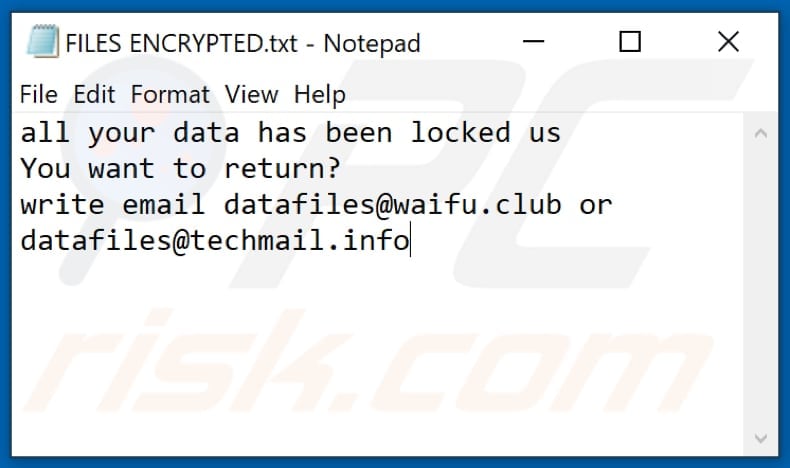 .lock ransomware text file (FILES ENCRYPTED.txt)