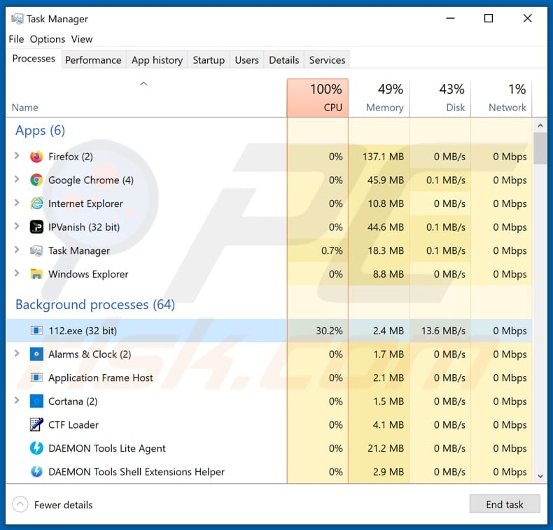 lohodf ransomware 112.exe malicious process running in task manager