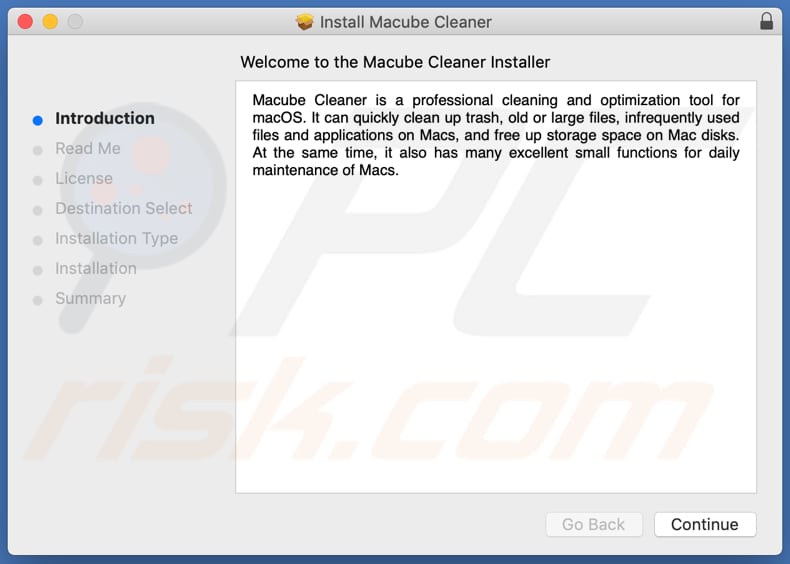 Installation setup of Macube Cleaner PUA