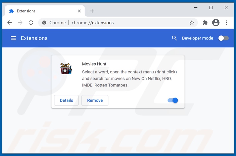 Removing Movies Hunt ads from Google Chrome step 2
