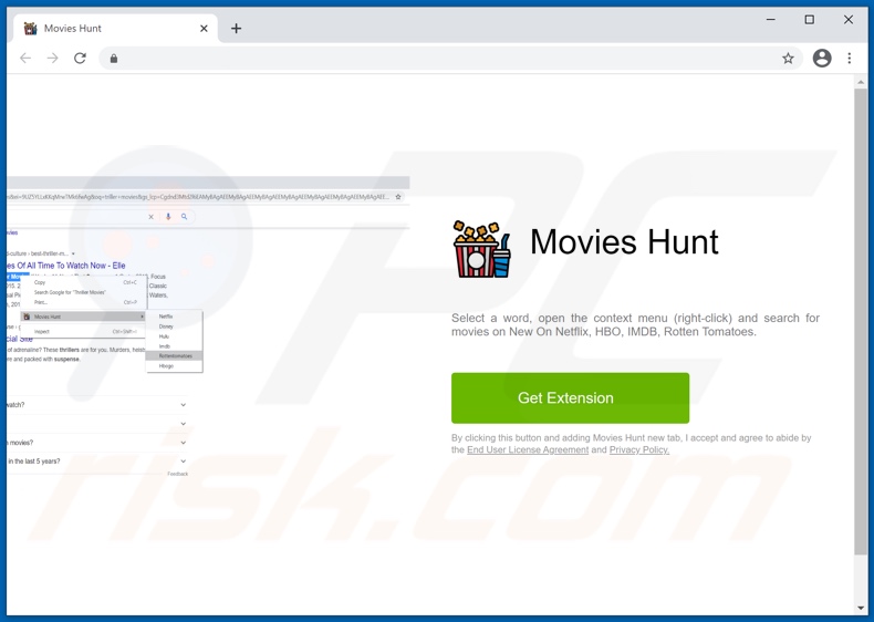 Website used to promote Movies Hunt adware