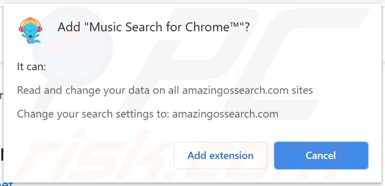 Music Search for Chrome browser hijacker asking for various permissions