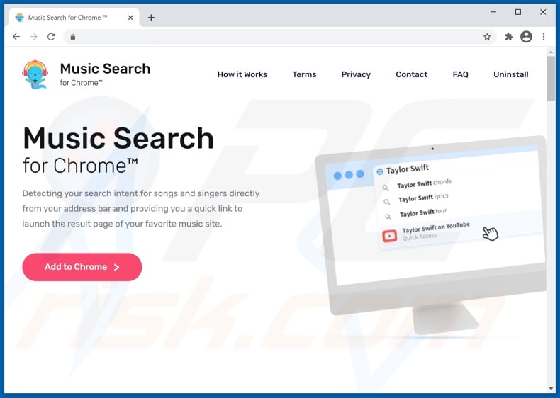 Website used to promote Music Search for Chrome browser hijacker