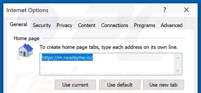 Removing nearbyme.io from Internet Explorer homepage