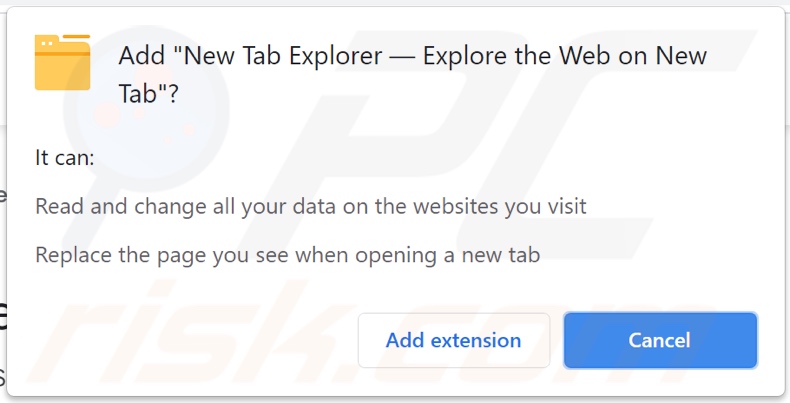 New Tab Explorer — Explore the Web on New Tab adware asking for permissions
