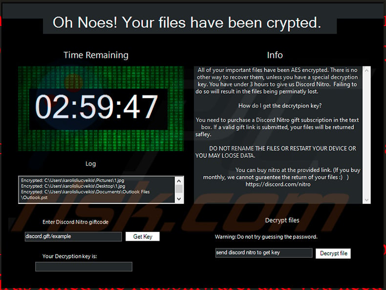 Nitro Ransomware pop-up window (2021-05-04)