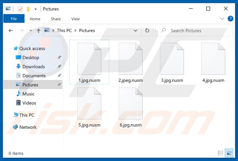 Files encrypted by Nusm ransomware (.nusm extension)