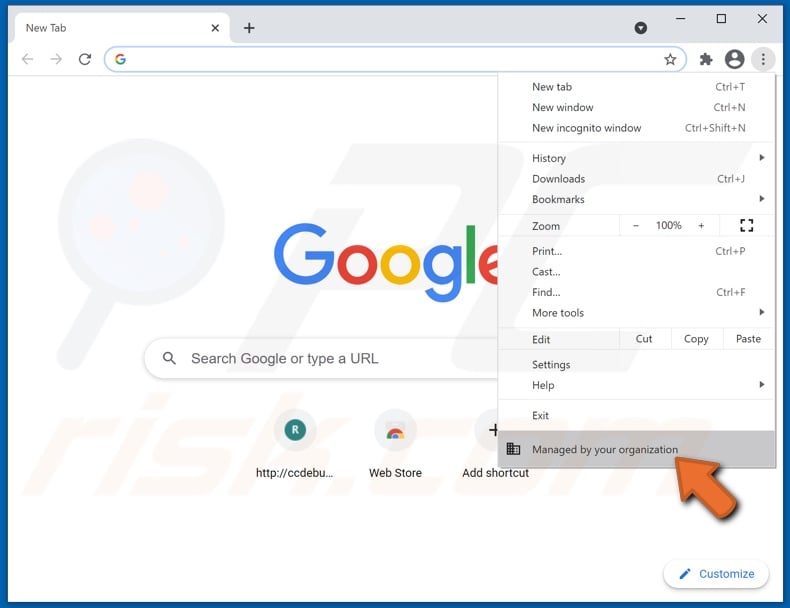 OpticalRatePro browser hijacker added Managed by your organization feature to Chrome
