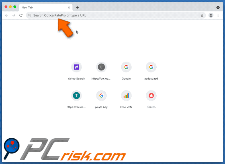 OpticalRatePro browser hijacker redirecting to Google (GIF)