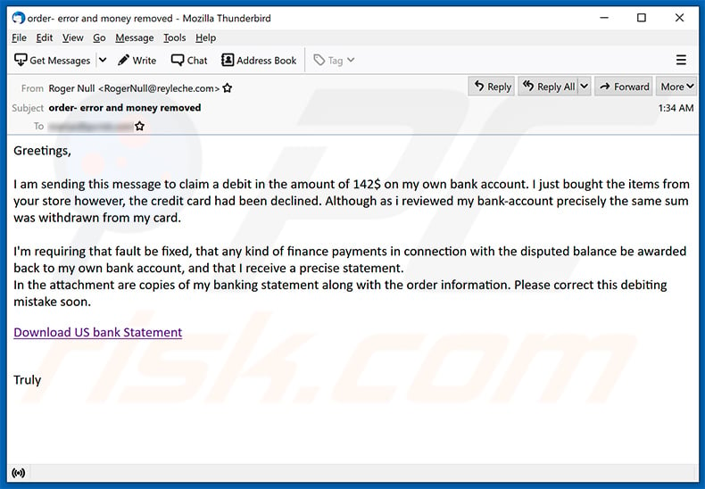 Order Error email scam (sample 2 - 2021-05-06)