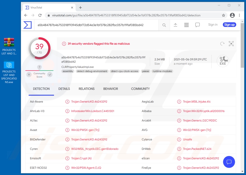  Palladium email virus attachment detections (PRODUCTS LIST AND SPECIFICATIONS.exe)