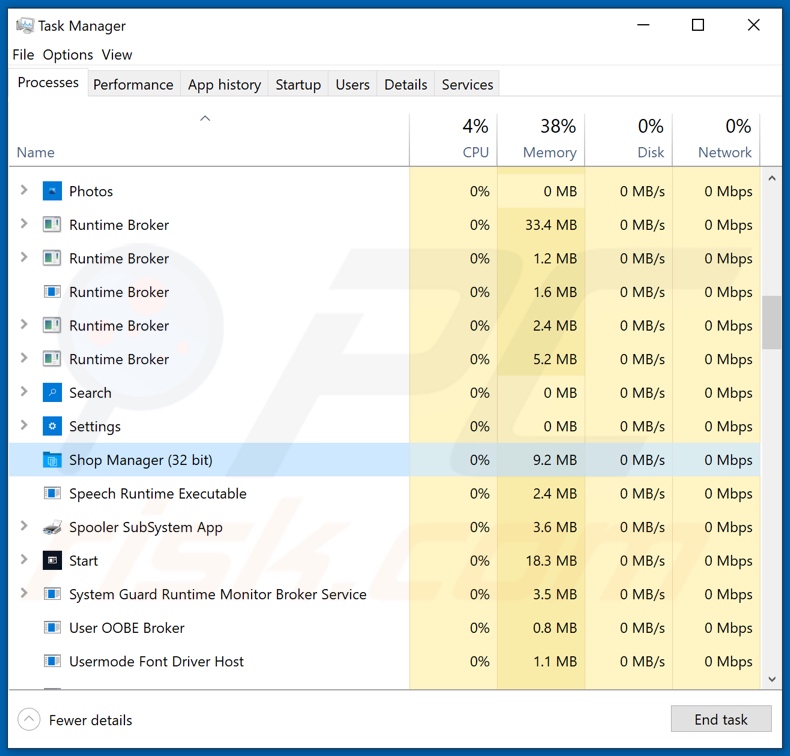 Palladium email virus process on Task Manager (Shop Manager - process name)