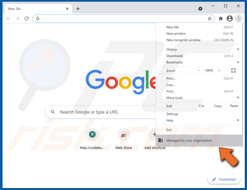 protype browser hijacker managed by your organization