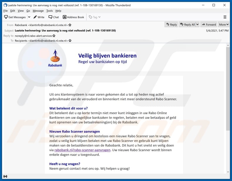Rabobank email scam email spam campaign