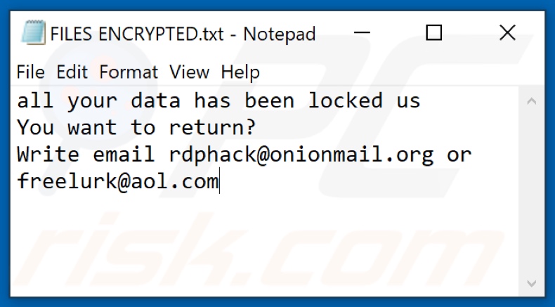 Rdp (Dharma) ransomware text file (FILES ENCRYPTED.txt)