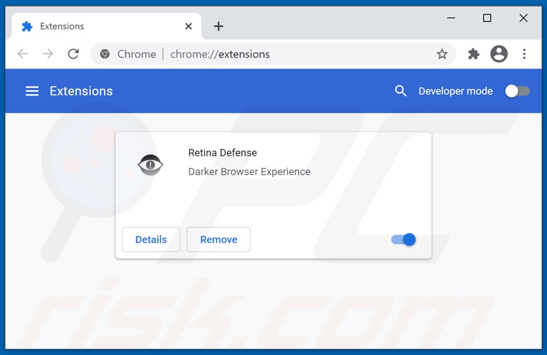 Removing Retina Defense ads from Google Chrome step 2