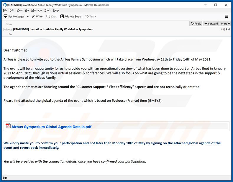 Spam email spreading RevengeRAT virus (sample 2)