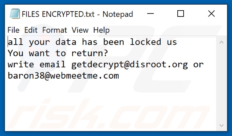 Root ransomware text file (FILES ENCRYPTED.txt)