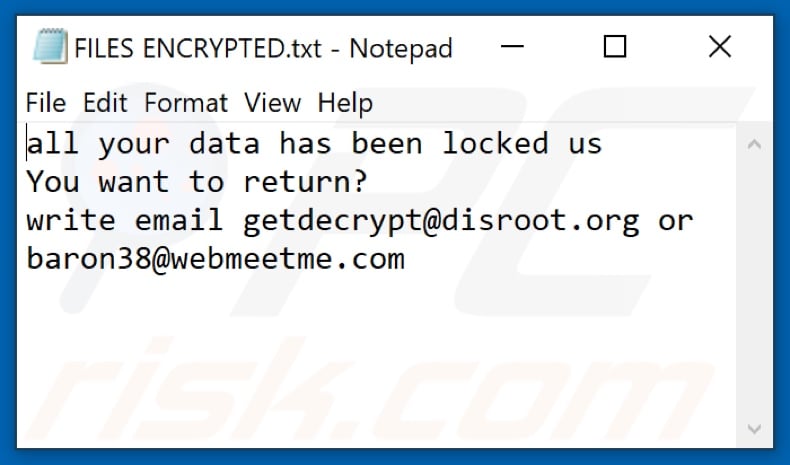 Root ransomware text file (FILES ENCRYPTED.txt)