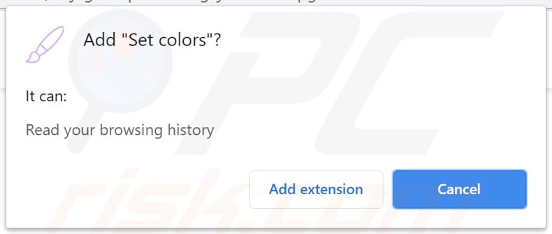 Set colors browser hijacker asking for data-related permissions