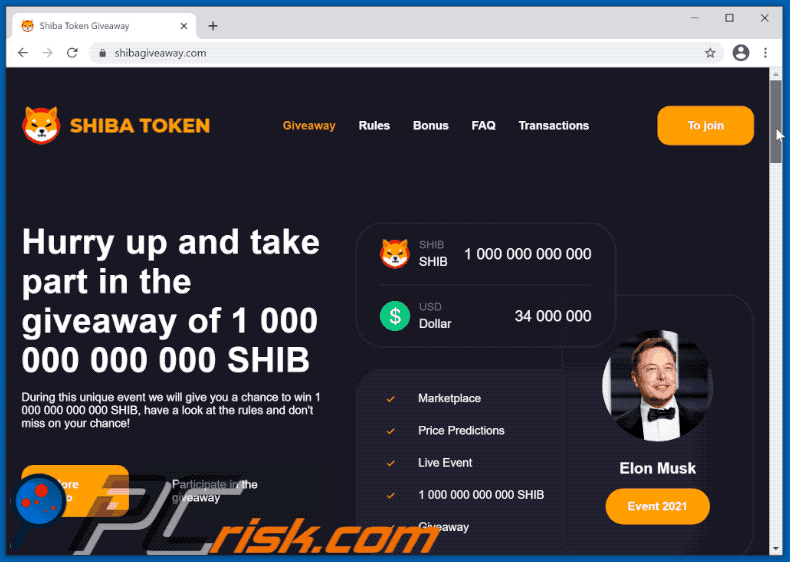 Appearance of SHIBA (SHIB) Giveaway scam (GIF)