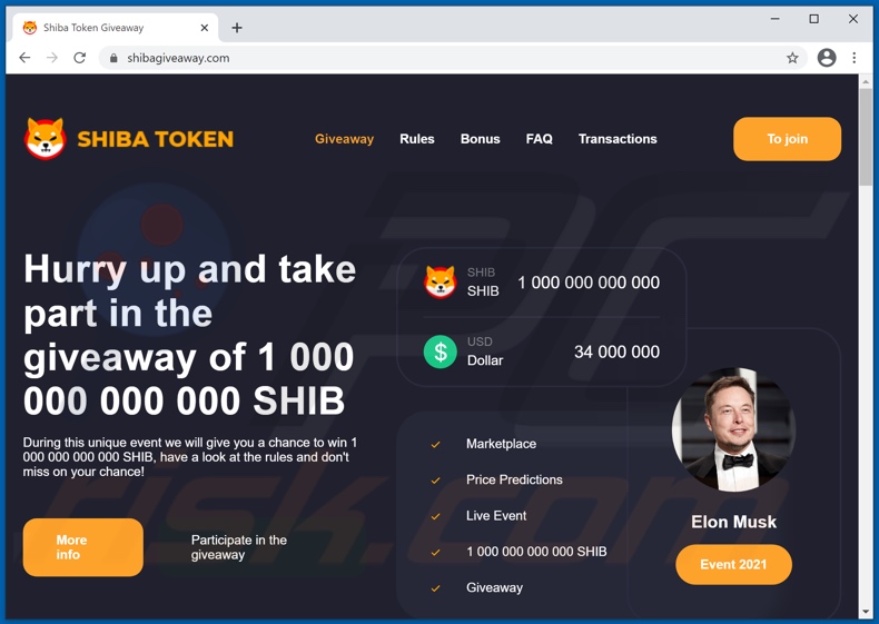 SHIBA (SHIB) Giveaway scam