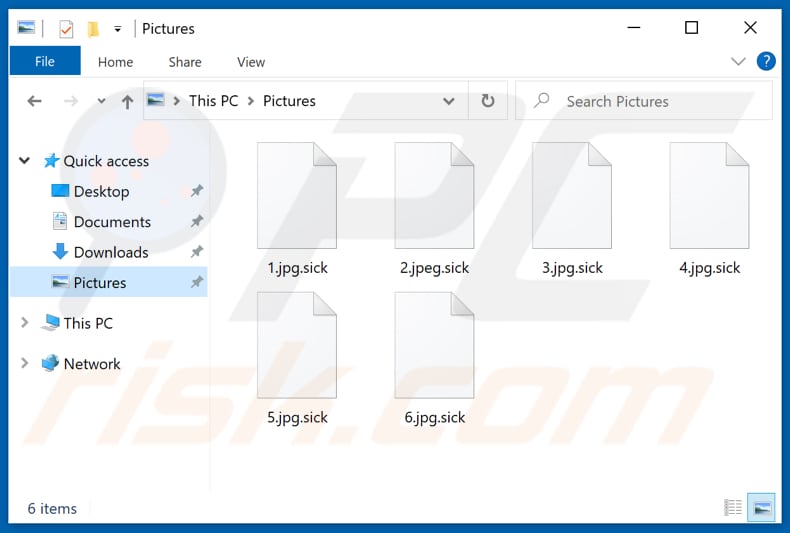 Files encrypted by Sick ransomware (.sick extension)