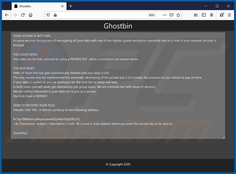 sick ransomware ghostbin page