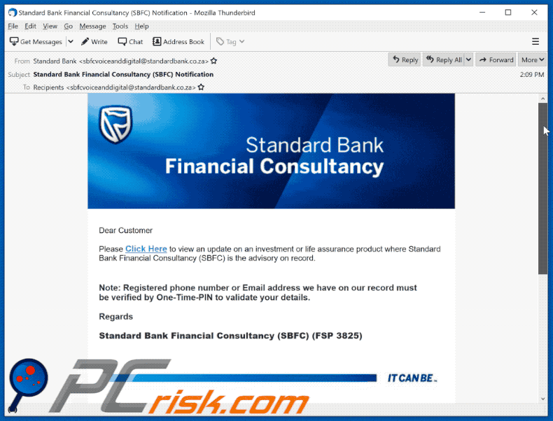 standard bank financial consultancy sbfc email scam appearance