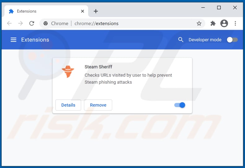 Removing Steam Sheriff ads from Google Chrome step 2