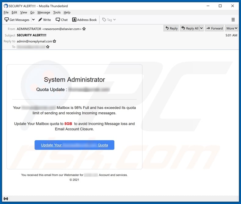 System Administrator Quota Update email spam campaign