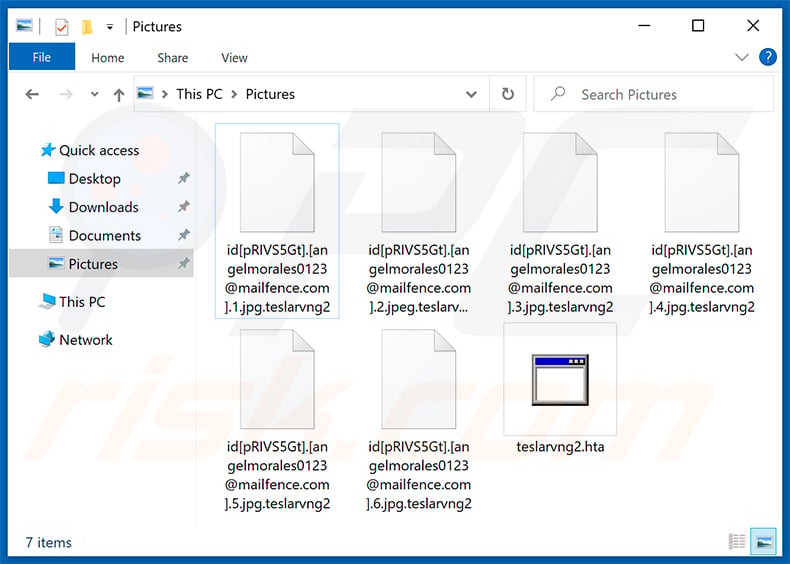 Files encrypted by TeslaRVNG2 ransomware