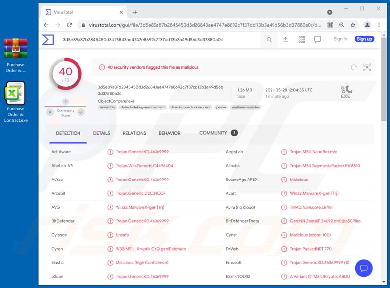 THUAN HIEP THANH email virus attachment detections (Purchase Order & Contract.exe)