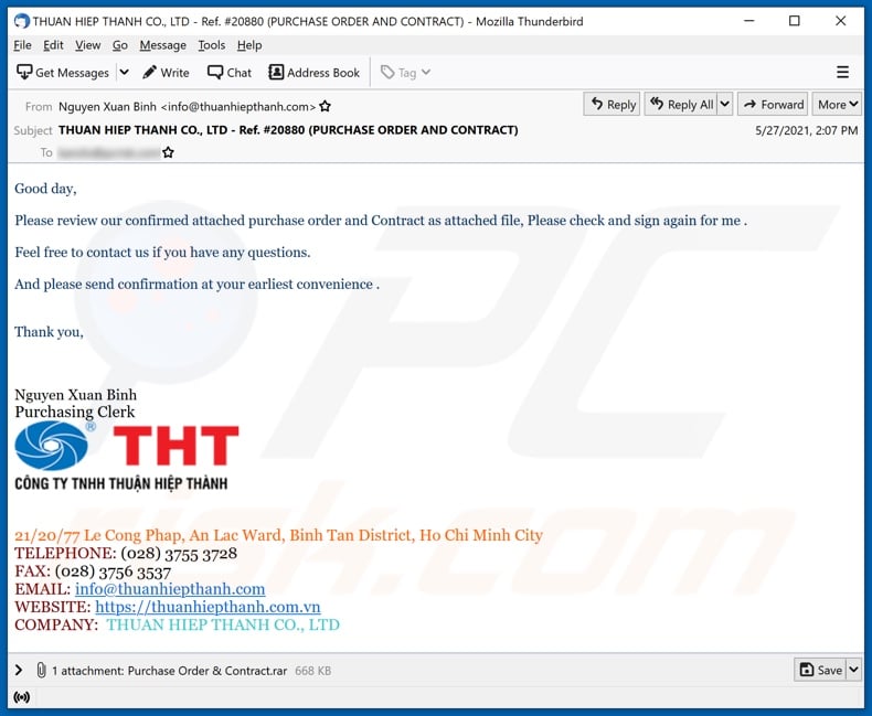 THUAN HIEP THANH malware-spreading email spam campaign